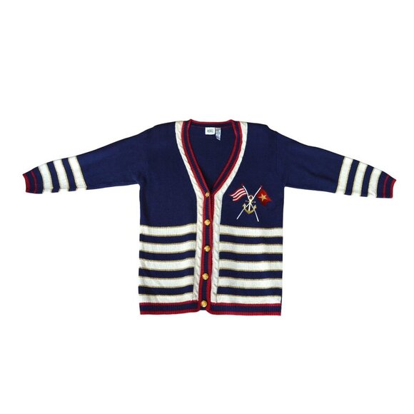Vintage 90s Jason Maxwell Preppy Nautical V Neck Cardigan Sweater Women Size M - Picture 9 of 9